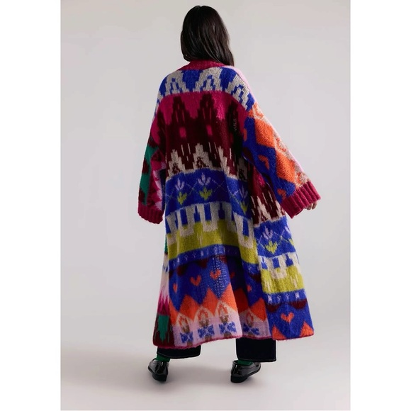 Free People Folk Song Maxi Cardi Small NWT Oversized Sweater Cardigan Fair Isle - Picture 3 of 13